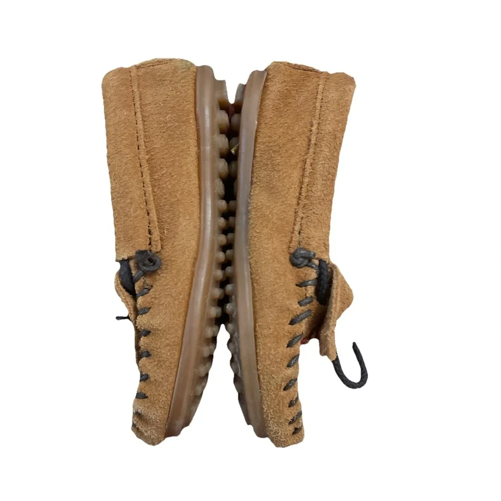 Minnetonka Thunderbird Moc Suede Moccasins Kids Sz 7 Beaded Brown Slip On Shoes‎